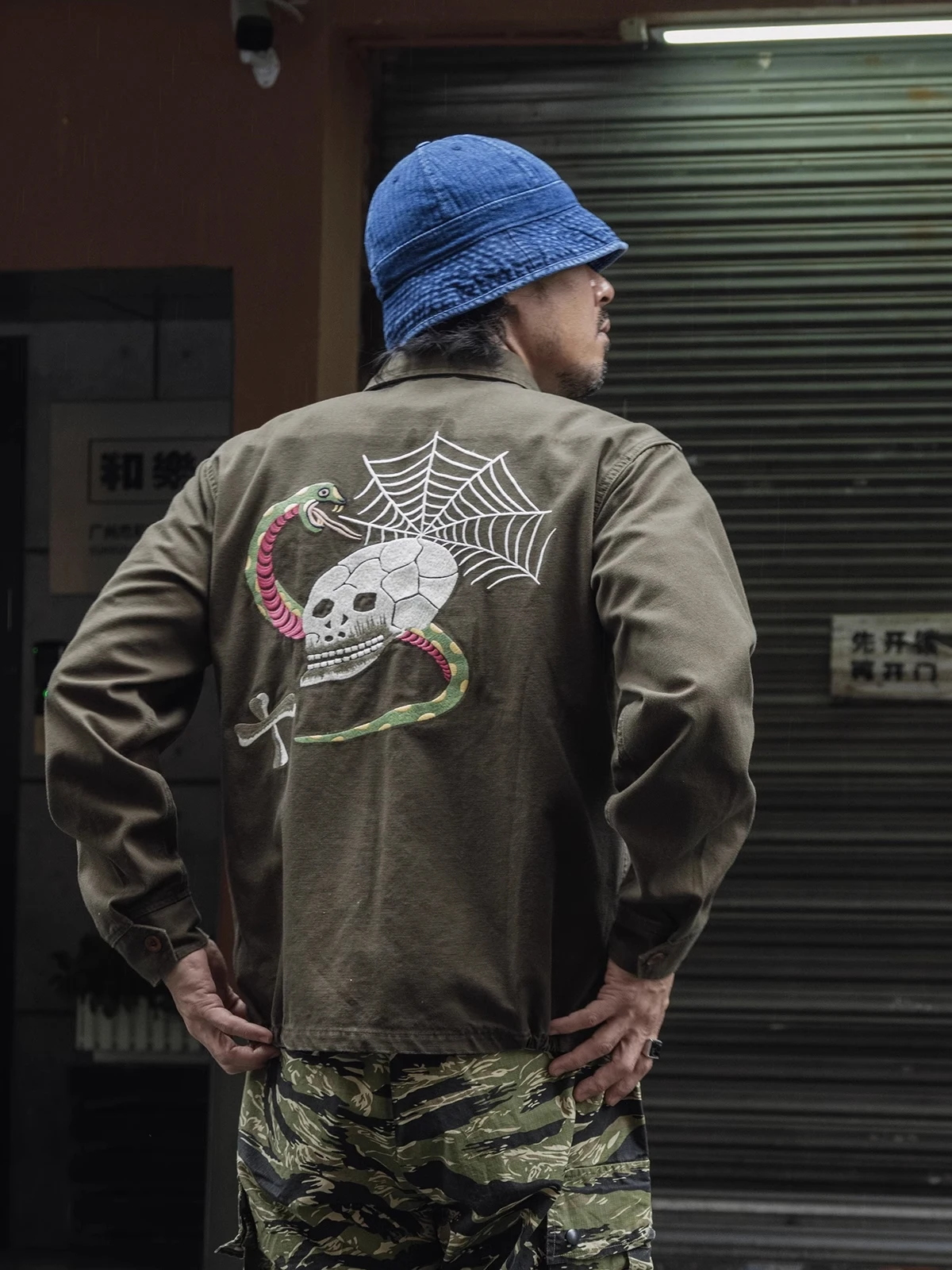 【dead stock】Vietnamsouvenir jacket 1960s Fox Embroidery Vietnam Souvenir Jacket - Black