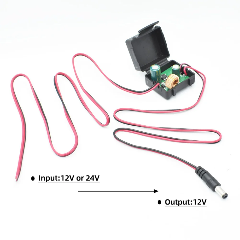 

1x Vehicle Power Step-down Voltage Regulators Output Black Wire Camera Negative Output Red Line Camera Positive 39x36x26mm 47g