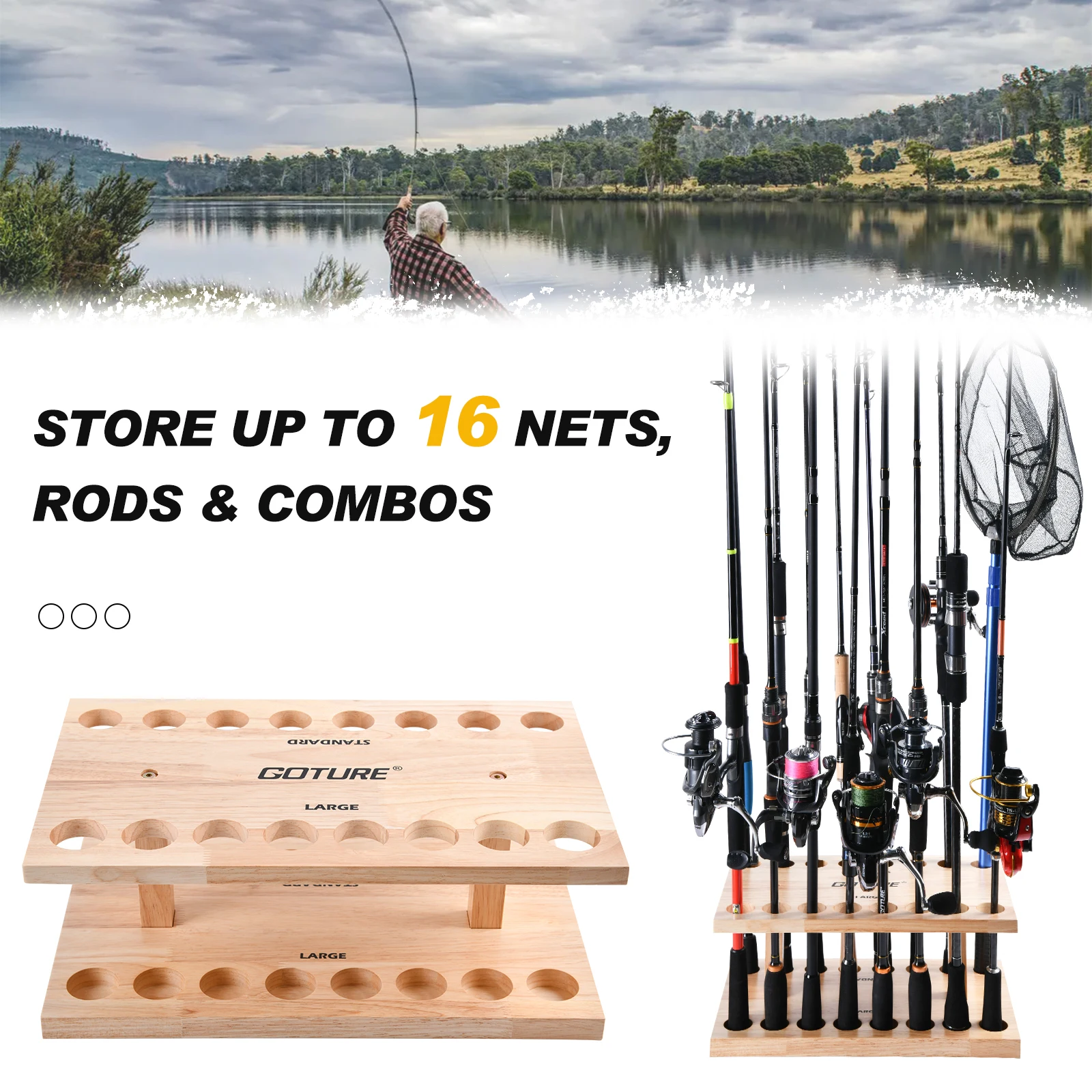 Goture 16 Hole Rack Square Fishing Rod Holder Pole Holders Vertical Rod  Holder Solid Wood Display Mount Fishing Rod Storage Tool - AliExpress