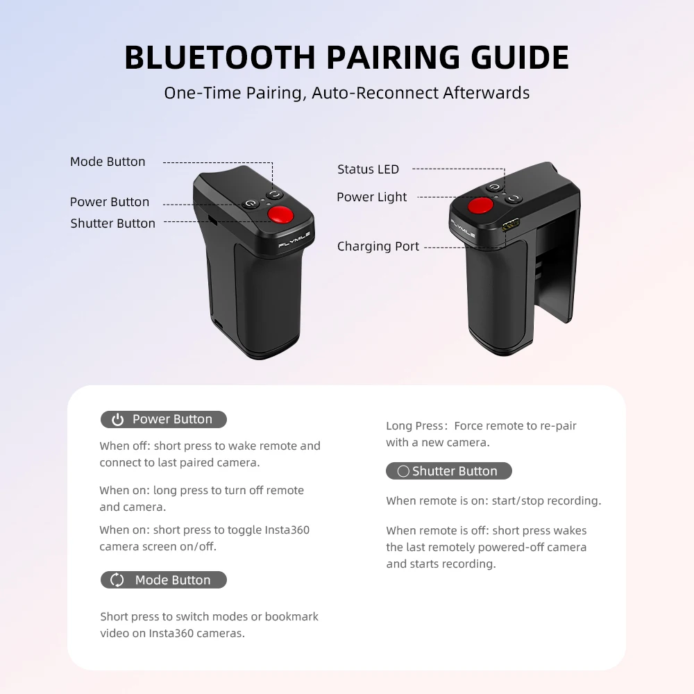 Bluetooth-Steuerungs-Street-Grip-Halterung für DJI Action 6/5 Pro/4, Insta360 X5, ACE PRO 2 Kamera, Xplorer-Griff mit Auslöseknopf – Detail 8