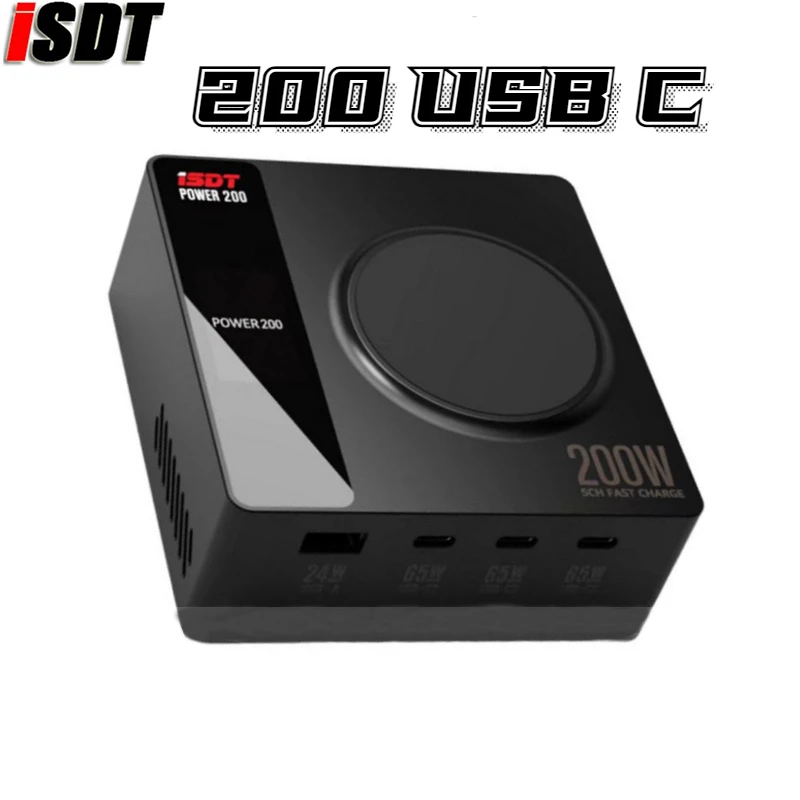 

ISDT Power 200 USB C Charger 200W 4+1 Multi Port Power Adapter - Fast Desktop/Wall Charger USB C Charging Station with Wireless