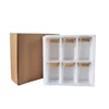 Square Glass Storage Jars with Bamboo Cover, Sealed Glass Bottle, Kitchen Seasoning Pot, 250ml, 6 Units 1