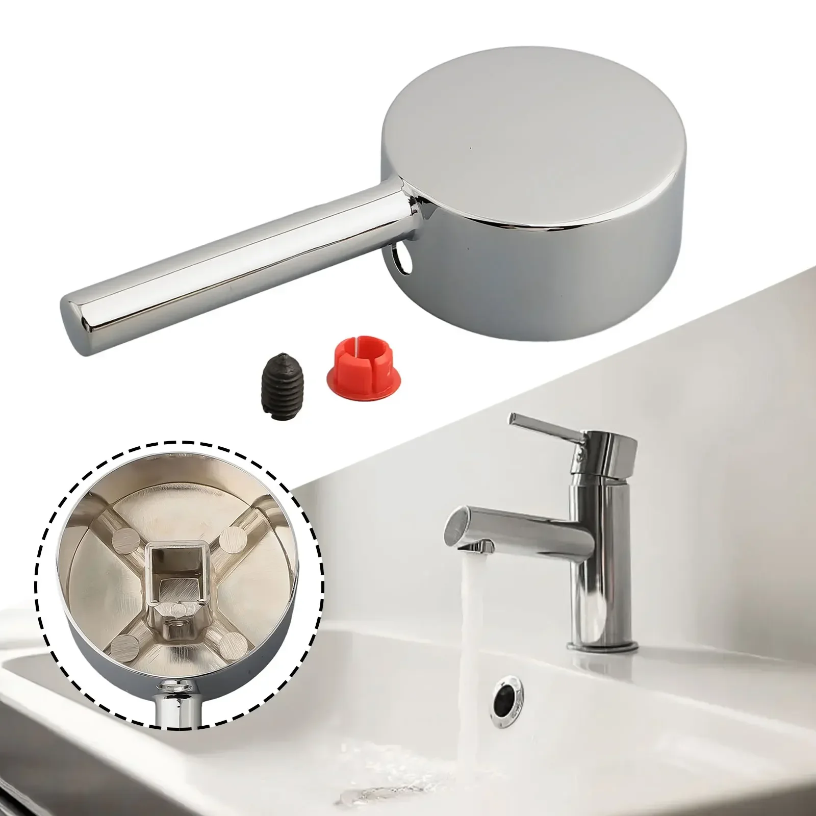 Bathroom Replacement Faucet Handle Chrome Plated Taps Accessories For Cartridge Spool Faucet Single Metal Lever Handle