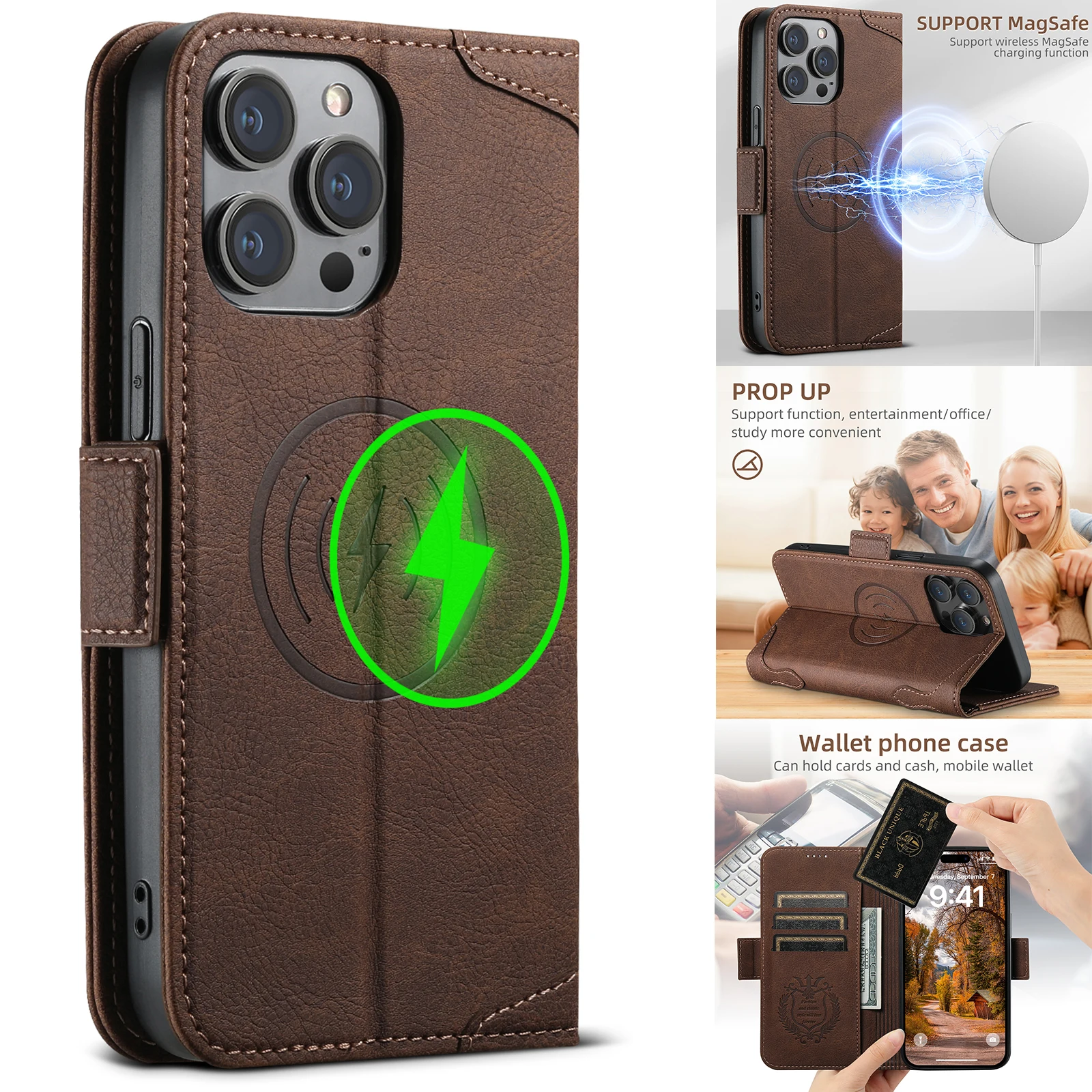 SUTENI Luxus-Brieftasche aus Leder, Magsafe-Kartenhalter, Flip-Magnet-Handyhülle für iPhone 18 17 Air 16 15 14 13 12 Pro Max Plus Cover
