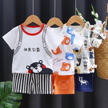Kids Clothes Set T-Shirt + Shorts Summer Baby Boy Girl Cotton Cartoon Pajama Casual Tracksuit Children Clothes Suit For 0-6 Year 2