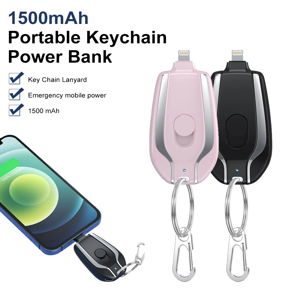 

1500mAh Portable Keychain Power Bank Type-C Fast Charging Mini Mobile Phone Charger for Iphone Emergency Power Supply