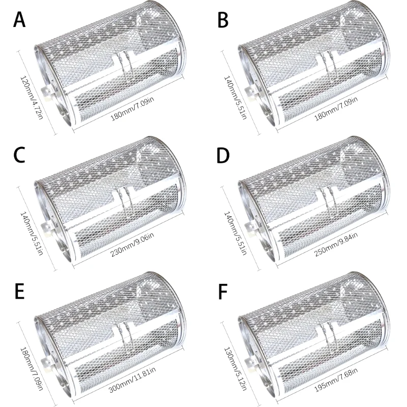 Stainless Steel Grill Rotisserie Oven Kitchen Fry Basket Coffee Bean Rotating Grilled Cage Drum Rack Air Fryer Accessories BBQ Basket Grill Oven Accessories