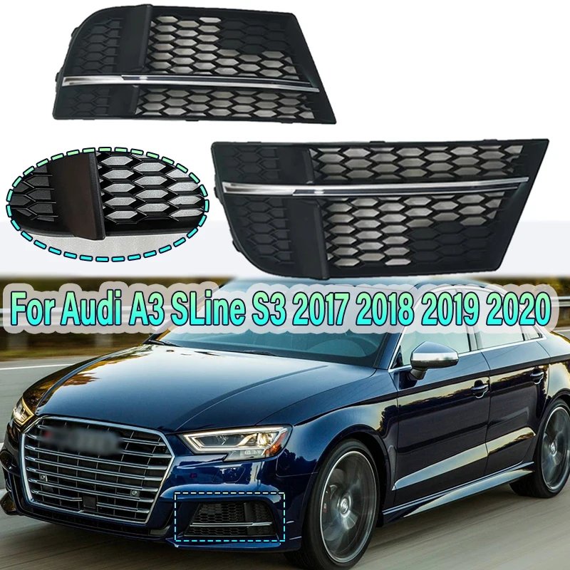 

For Audi A3 SLine S3 2017 2018 2019 2020 Front Bumper Fog Light Grille Honeycomb Hex Mesh Style FogLamp Cover Racing Grill Part