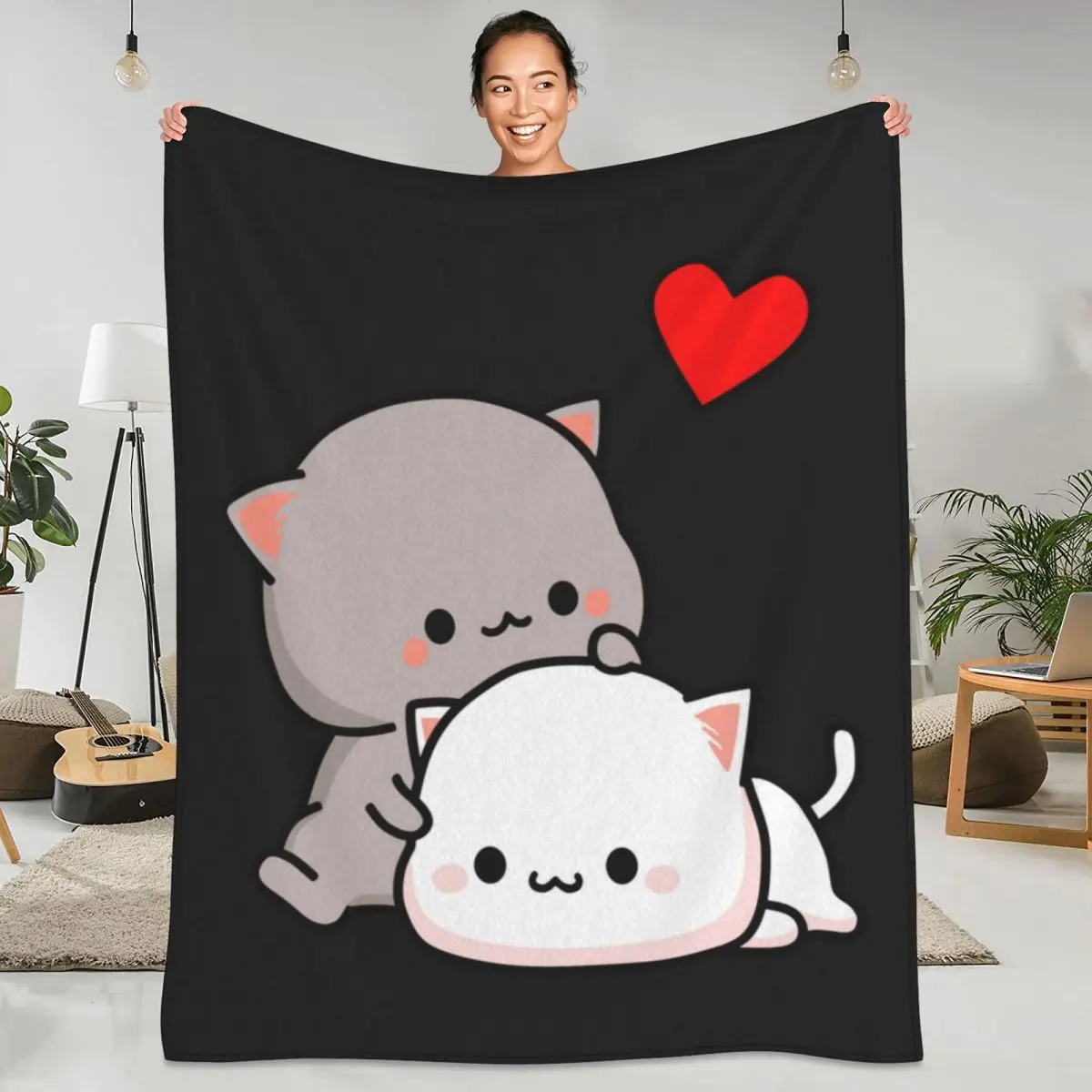 복숭아 고양이와 고마 사랑 플란넬 담요 동물 귀여운 따뜻한 부드러운 침구 침실 여행 침대보 소파 침대 커버 던져