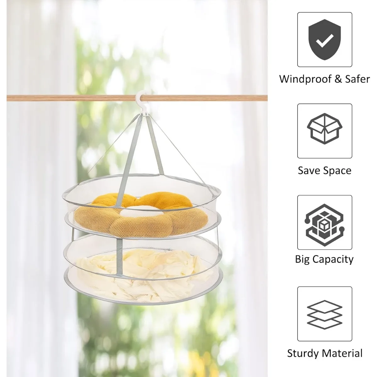 1/2 Layer Clothes Dryer Basket with Hanging Hook Fine Mesh Household Towels Stockings Foldable Baby Sweater Drying Rack for Home 4