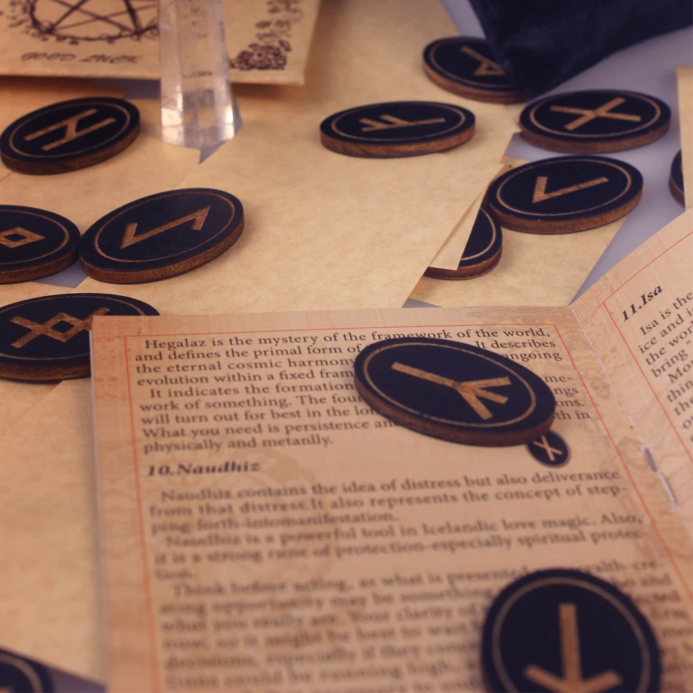 Wizards Runes Mythological Set And Book Unique Elder Futhark Rune Set. Beautiful Red Oak Druid ...