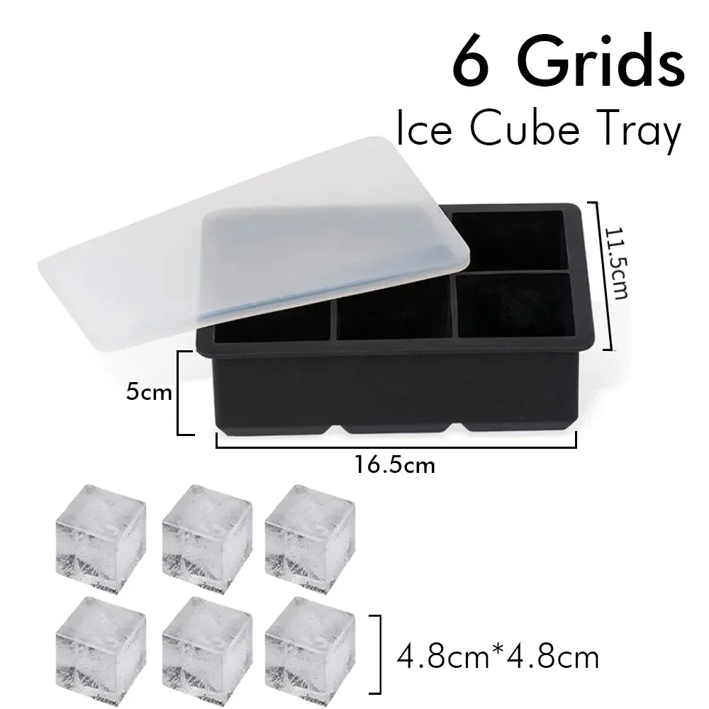 Vassoio per cubetti di ghiaccio con coperchio Stampi in silicone Stampo quadrato per cubetti di ghiaccio grande per contenori per congelatore di whisky Cocktail Rilascio facile Senza BPA  15