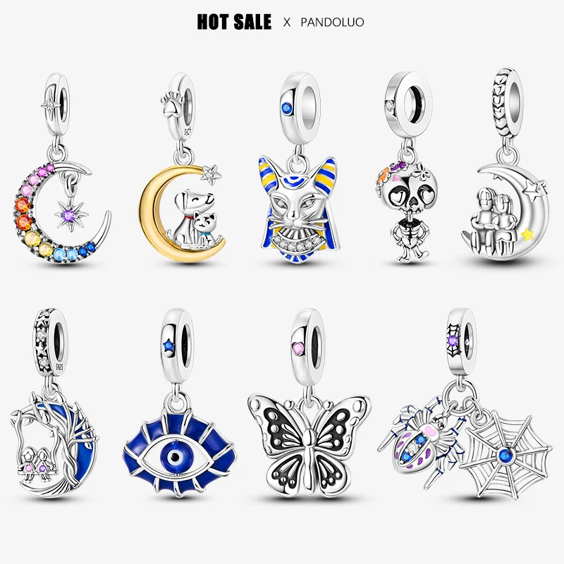 

2024 Original New in Moon Shape Animal Charm Beads Fits Pandora Bracelet For Women 925 Silver Pendant Bead DIY Jewelry Hot Gift