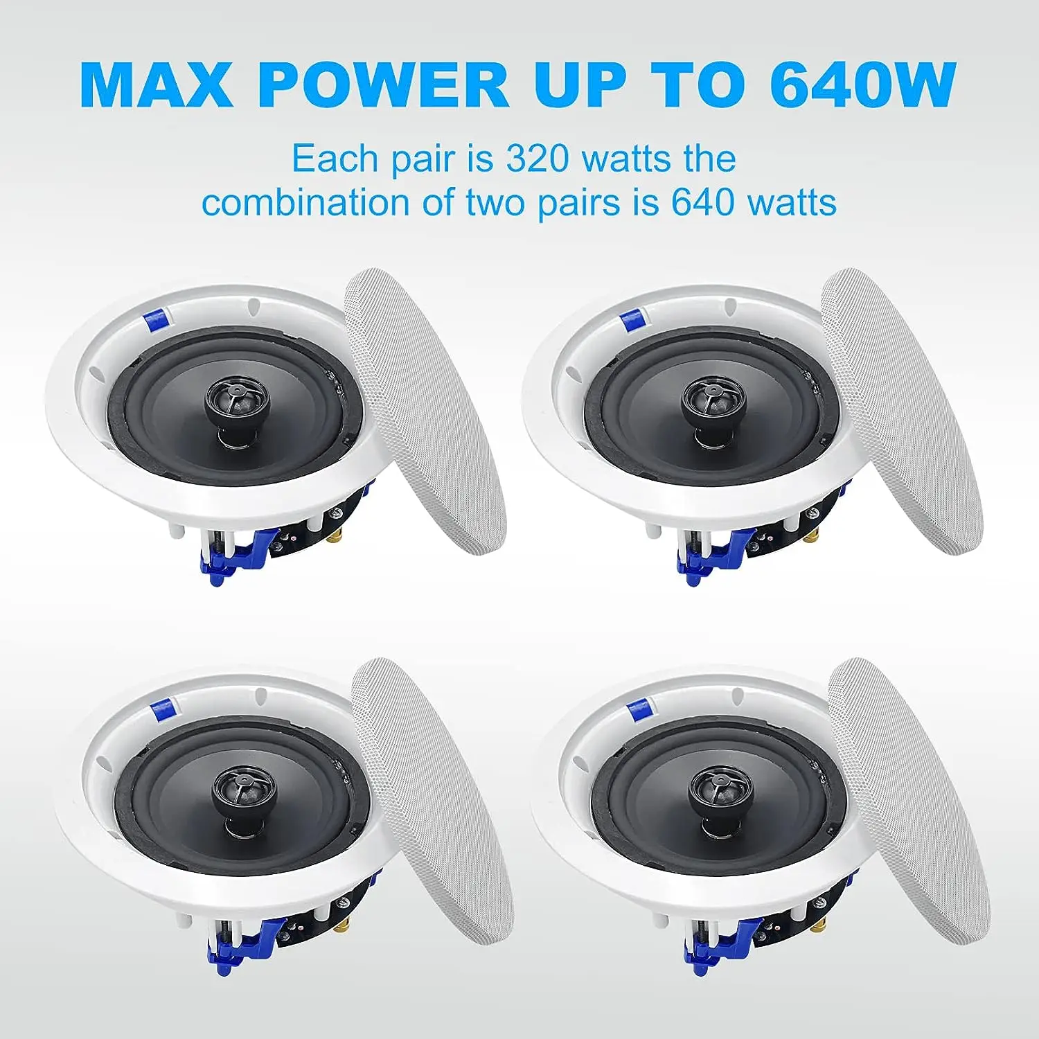 Herdio 6.5 Inch 640 Watts Ceiling Speakers 2 Way Flush Mount Passive Office Kitchen Living Room Bathroom 4 Speakers