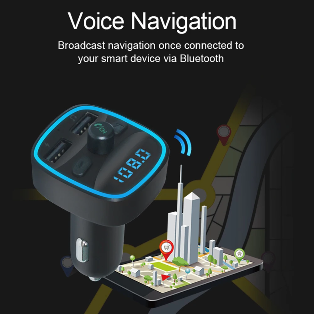 T25 FM Transmitter Car Bluetooth-compatible 5.0 Audio Receiver MP3 Player Dual USB Fast Charging Handsfree Wireless Car Charger 4