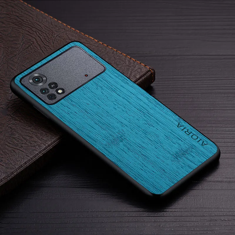 Case Poco M4 Pro 4G 6.43" funda bamboo wood pattern Leather phone cover Luxury coque xiaomi poco m4 pro case capa phone case leather phone case