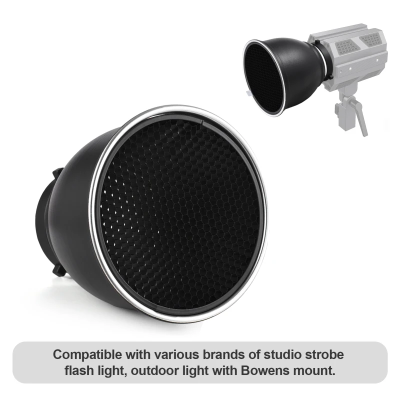 7&rdquo; Bowens mount beauty dish standar reflector diffuser lamp shade dish 60&deg; honeycomb grid / diffuser sock reflector diffuser photography reflector