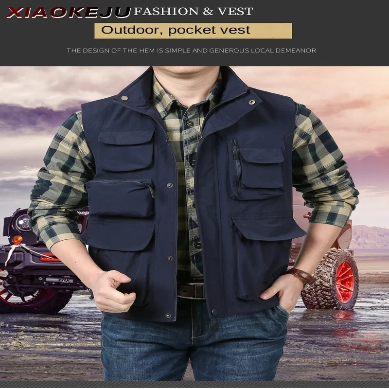 Man Spring Summer Vest Large Size Sleeveless Jacket Multi-pocket Motorcyclist Clothing Men Fishing Mesh Men's Tactical Military