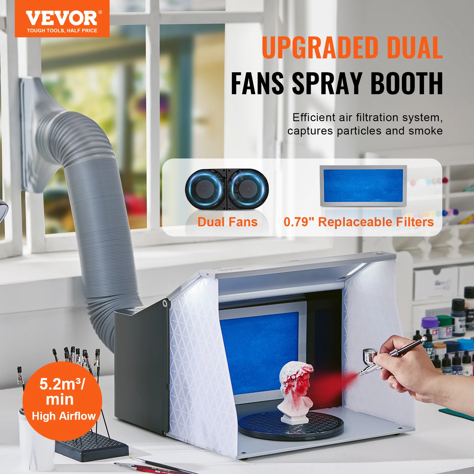 VEVOR Airbrush Spray Booth Portable Hobby Airbrush Paint Spray Booth Kit with 4 LED Light Powerful Dual Exhaust Fans 2