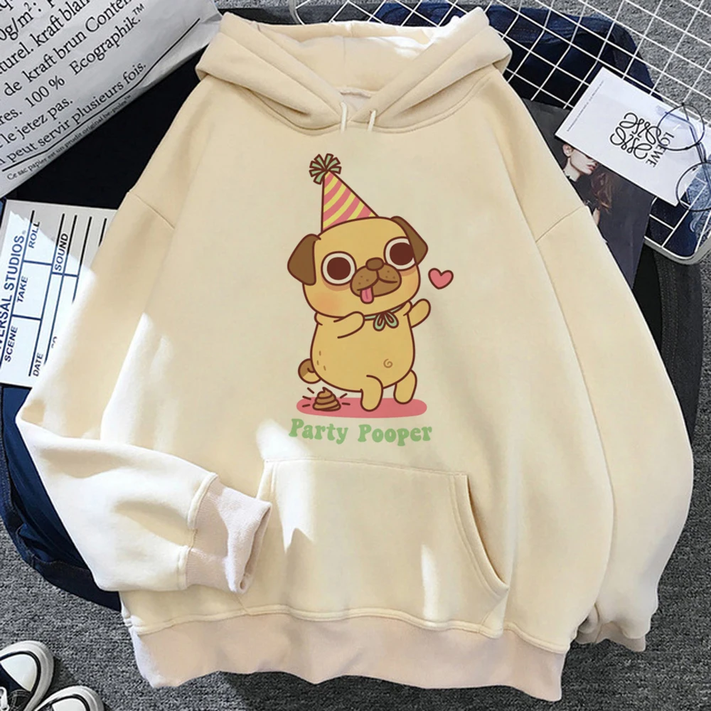 

Pug hoodies women y2k aesthetic long sleeve top aesthetic funny Hood women anime sweatshirts
