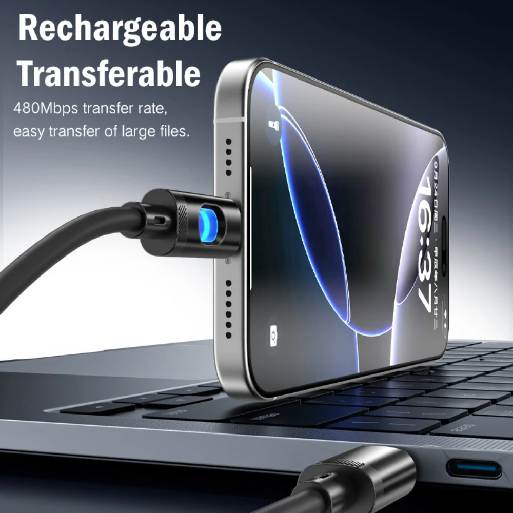 PD 60W Fast Charging Cable USB to Type C RGB Lighting Data Cord For iPhone Samsung Xiaomi Mobile Phone Accessories Charge Cables