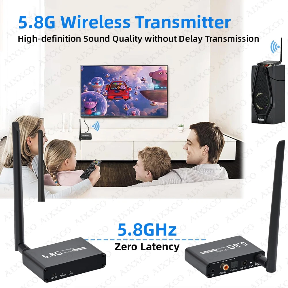 5.8G optical fiber coaxial signal 50M transmission audio non-delay receiver Wireless audio transmitter for Amplifier soundbar