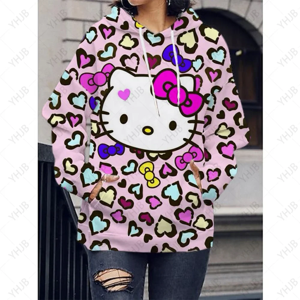 

Толстовка с капюшоном HELLO KITTY 3D Y2k, уличный костюм, свободный винтажный Топ в горошек, Женский Топ в стиле Харадзюку с большим мультяшным принтом