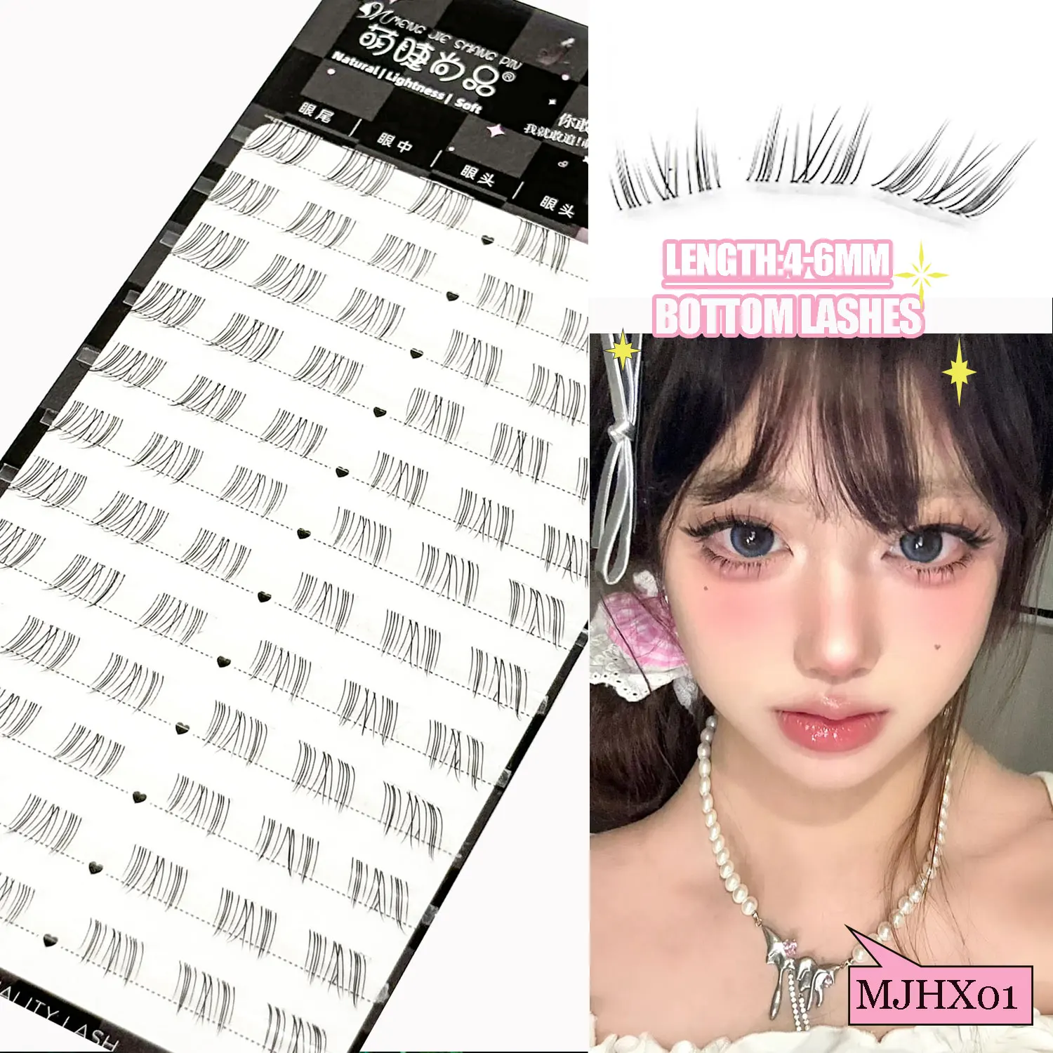 Description Picture 2 of itemSelf-adhesive Lower Lashes Glue-free Underlash Multiple Styles Single Tuft Eyelashes Natural Fox Under Eyelash Novice Eyelashes