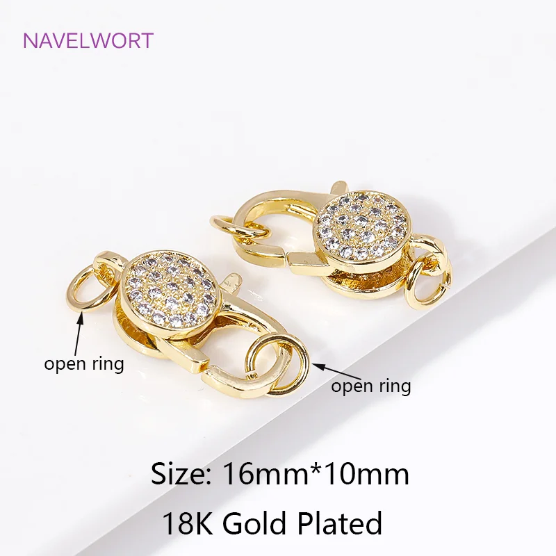 Modische eingelegte Zirkon-Verschlüsse, 18 Karat vergoldet, runde/Herz-Karabinerverschlüsse mit offenem Ring für DIY-Schmuckherstellungszubehör – Detail 21