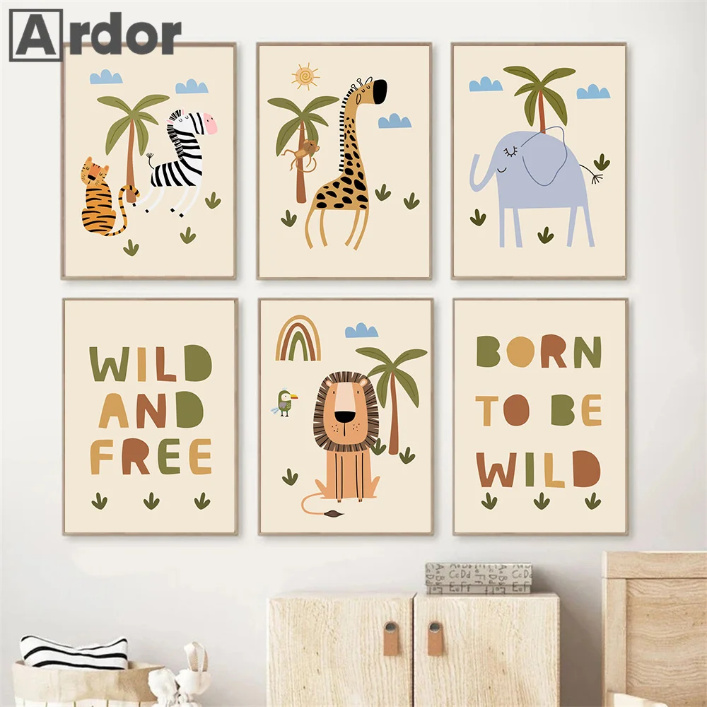 

Elephant Giraffe Lion Zebra Jungle Animal Nursery Wall Art Canvas Paintings Nordic Posters And Prints Pictures Kids Room Decor