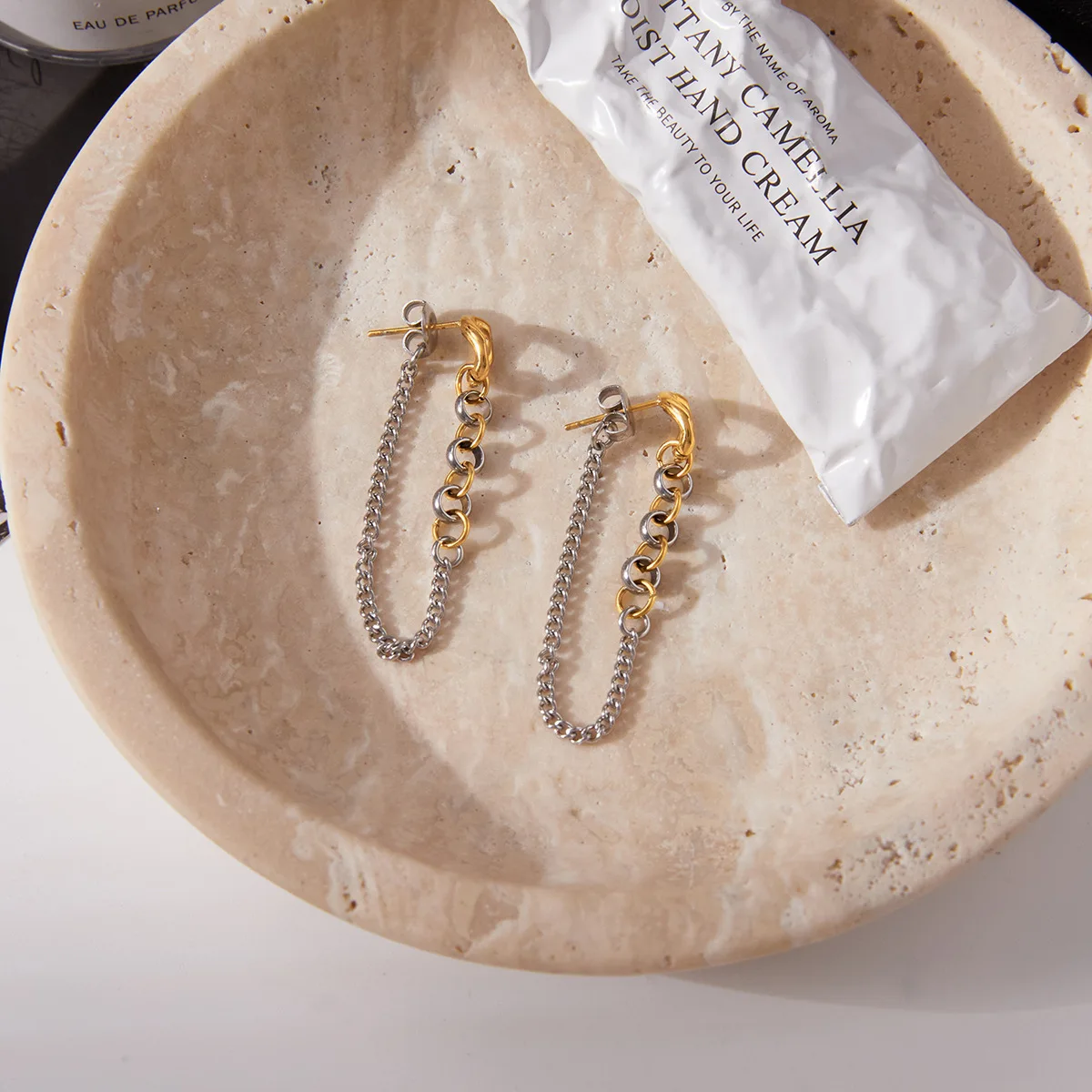 Hiphop Rock Two-tone Long Chain Link Dangle Earrings Multi Mini Circular Ring Mix Color Statement Earring Designer Jewelry Joias