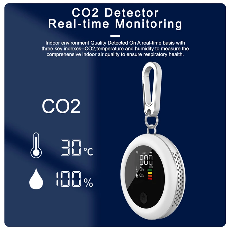 Détecteur de CO2, Mini CO2 Détecteur 3 en 1 Moniteur de qualité de