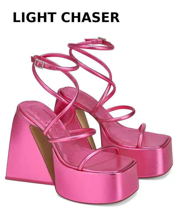 

Summer New Women's High Heels Waterproof Platform Heads Of Large Sandals Women's Tower Buckle Fashion Thick Heel Sandals Ladies