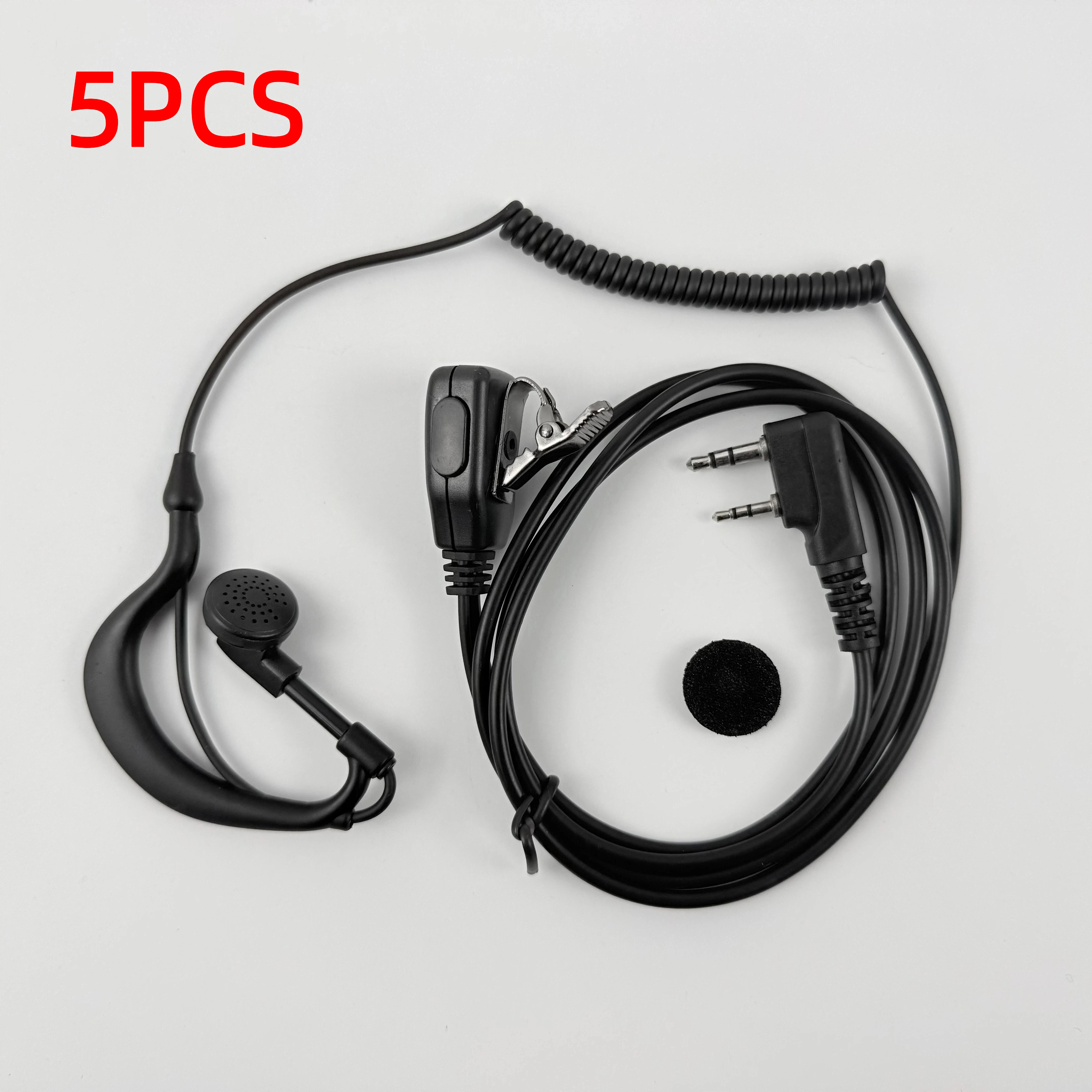 2-Pin Earpiece Headset with PTT Mic and Ear Hook, 1m Cable, Pack of 1-5