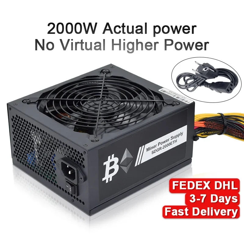 2000W Bitcoin mining PSU PC Power Supply Computer Mining Rig 8 GPU ATX ETC RVN Coin 12v 4 pin power supply 180-240V