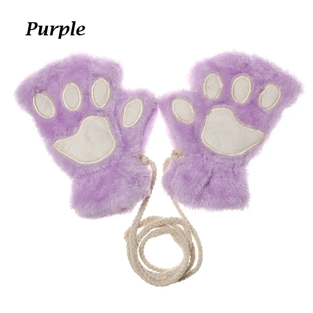 Fashion Fluffy Warm Plush Children Gloves Mittens Cat Paw Fingerless