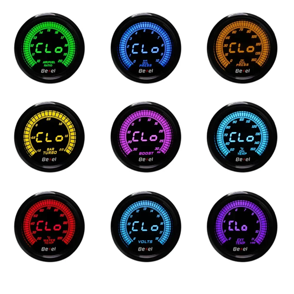 52mm Boost Water temp Oil temp Volt Vacuum Tachometer EGT Air fuel ratio Oil pressure Gauge 10 Color Car Meter 2