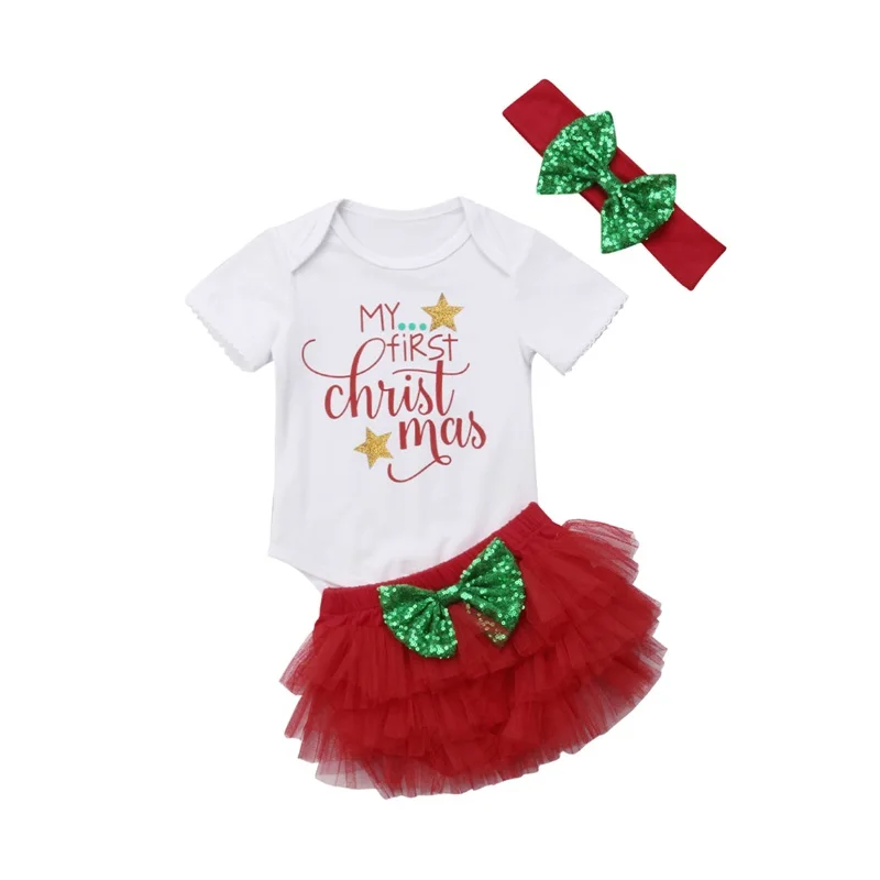 סטים לקיץ לתינוקות בנות, רומפר עם שרוול קצר והדפס אותיות, מכנסי טול אדומים בשכבות וסרט לראש