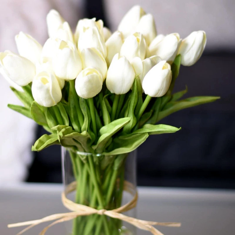 Elegant Tulip Artificial Bouquet - Realistic Faux Flowers for Wedding and Home Decor (Set of 10)