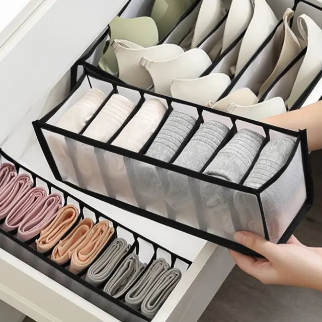 Organisateur de placard pour chaussettes, boîte de rangement séparée pour sous-vêtements, 7/9/11 grilles, organisateur de soutien-gorge en jean, organisateur de tiroir pliable, 1 pièce 2