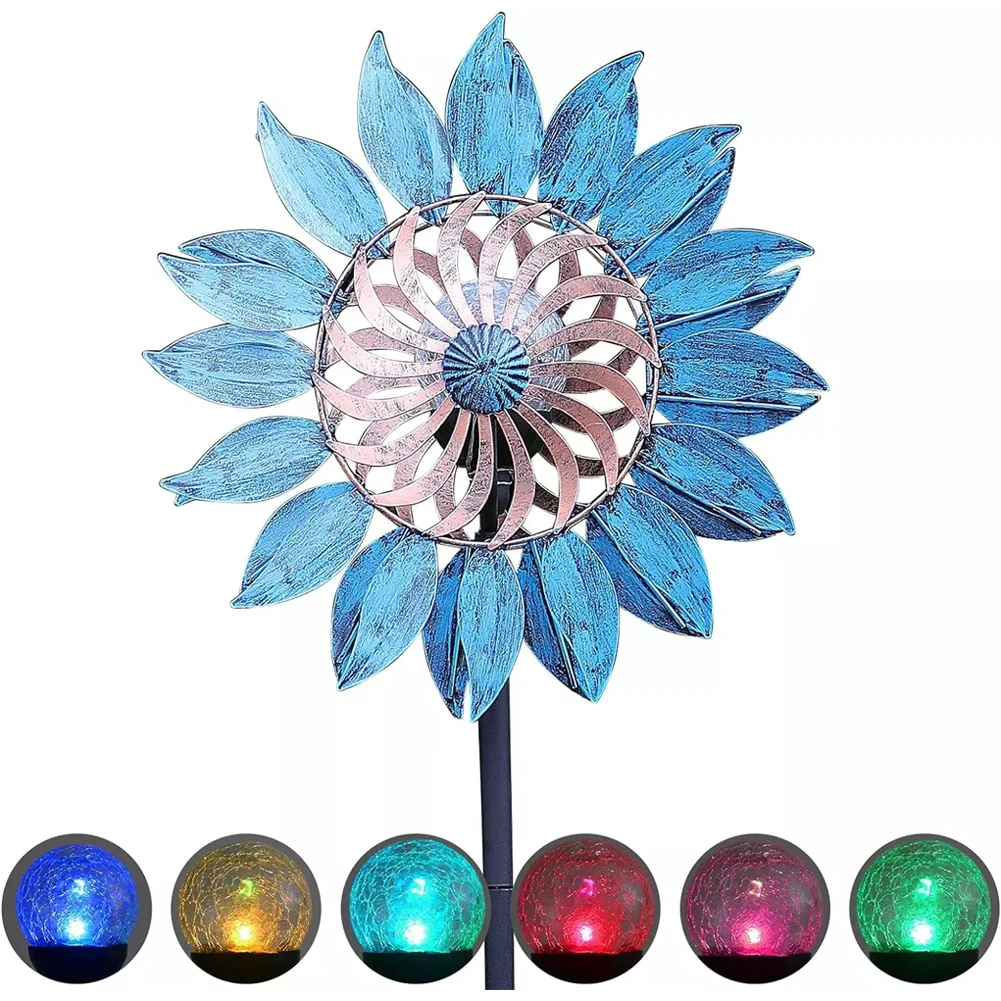 

Приспособление для сада, двухсторонняя вращающаяся кованая железная садовая катушка, вращающиеся ветровые компоненты, Шарм на солнечной батарее