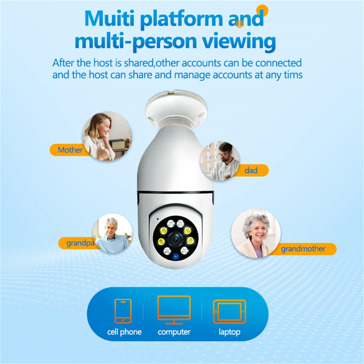 8MP E27 Bulb Wifi Surveillance Camera 10X Digital Zoom AI Humanoid Detection Color Night Vision Wireless Cameras Baby Monitor 6