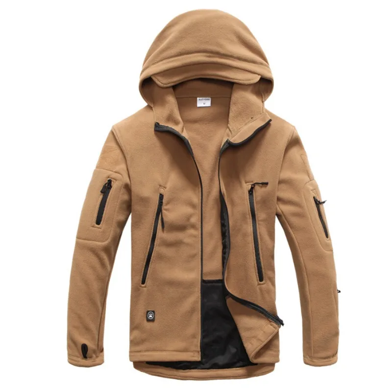 Military Tactics Fleece Jackets Men Bomber Jacket Zipper Multiple Pockets Sweatshirt Outdoor Windbreaker Warm Hooded Men Clothes