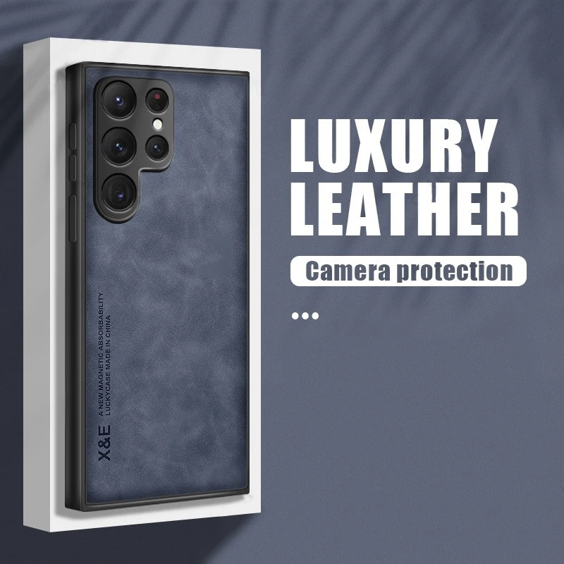 thumbnail image 1 of Sheepskin Magnetic Case For Samsung S24 Ultra S23 S22 S21 S20 FE S10 Capa For Samsung Note 20 Ultra 10 Matte Leather Phone Cover, 1 of 5