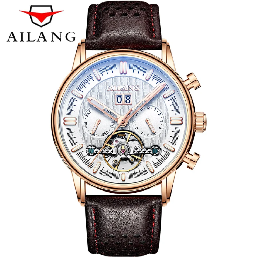 

AILANG 2023 Fashion New Business Tourbillon Men Wristwatches Luminous Waterproof Rose Gold Case Leather Men Mechanical Watch 201
