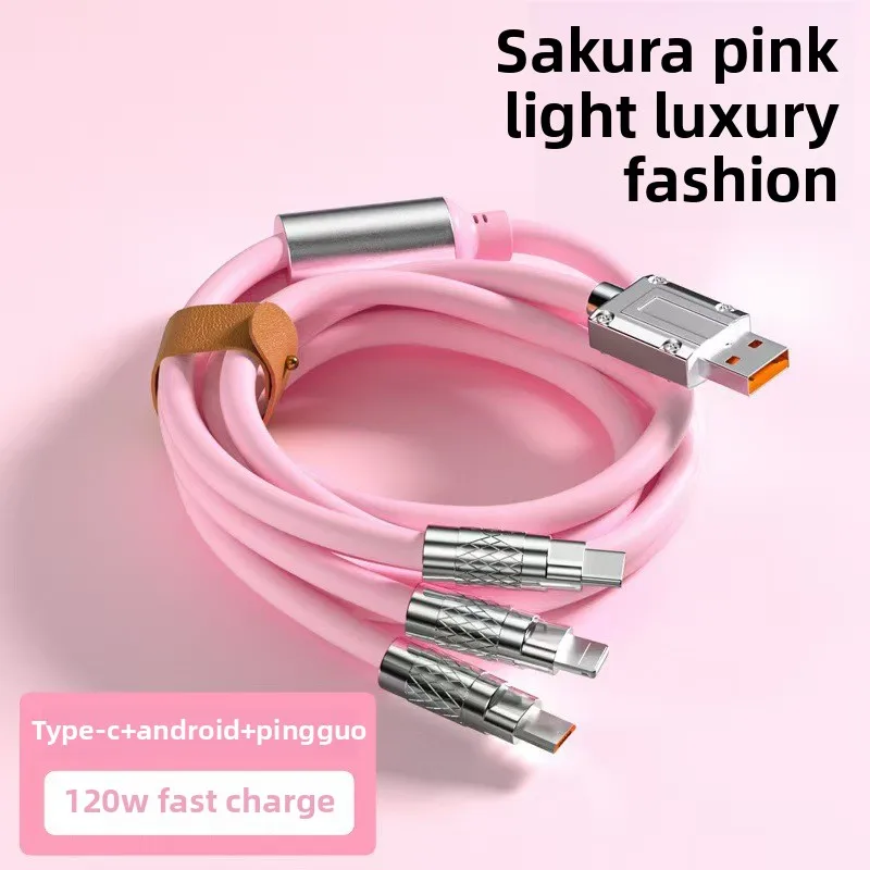 Versatile 3-in-1 Fast Charging Cable: 120W Multi-Port USB-C & Micro USB Data Cord