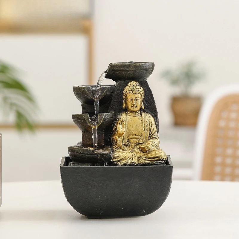 Desktop flowing wealth ornament, living room Chinese Zen decoration, small Feng Shui wheel fountain