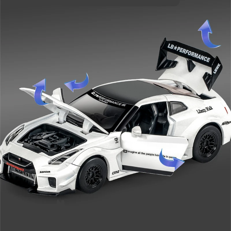 1:32 Skyline Ares Nissan GTR CSR2 Alloy Sports Car Model Diecast Metal Racing Car Model Simulation Sound and Light Kids Toy Gift 3