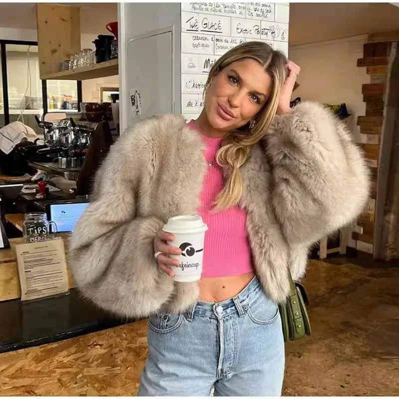 Autumn and Winter Plus Size Coat Fluffy Faux Fur Coat Women's Casual Thickened Warm Faux Fur Jacket Women's Tops