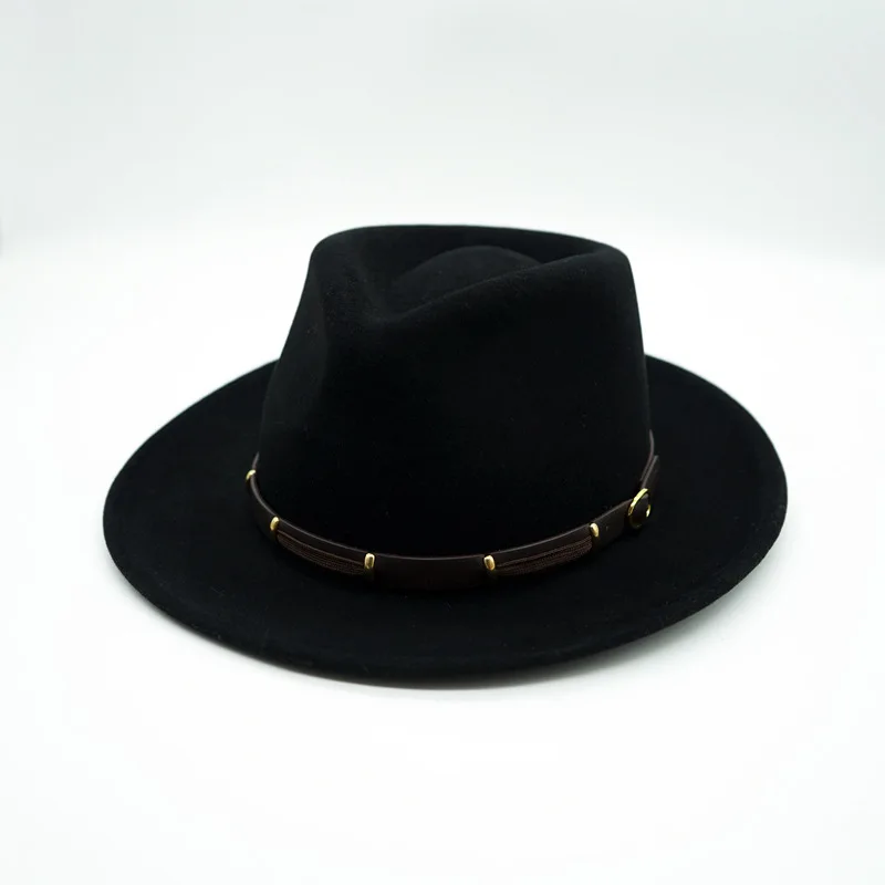 

202308-pan-japan Vintage Belt winter Delicate Wool felt British solid Classic fedoras cap men women panama jazz hat